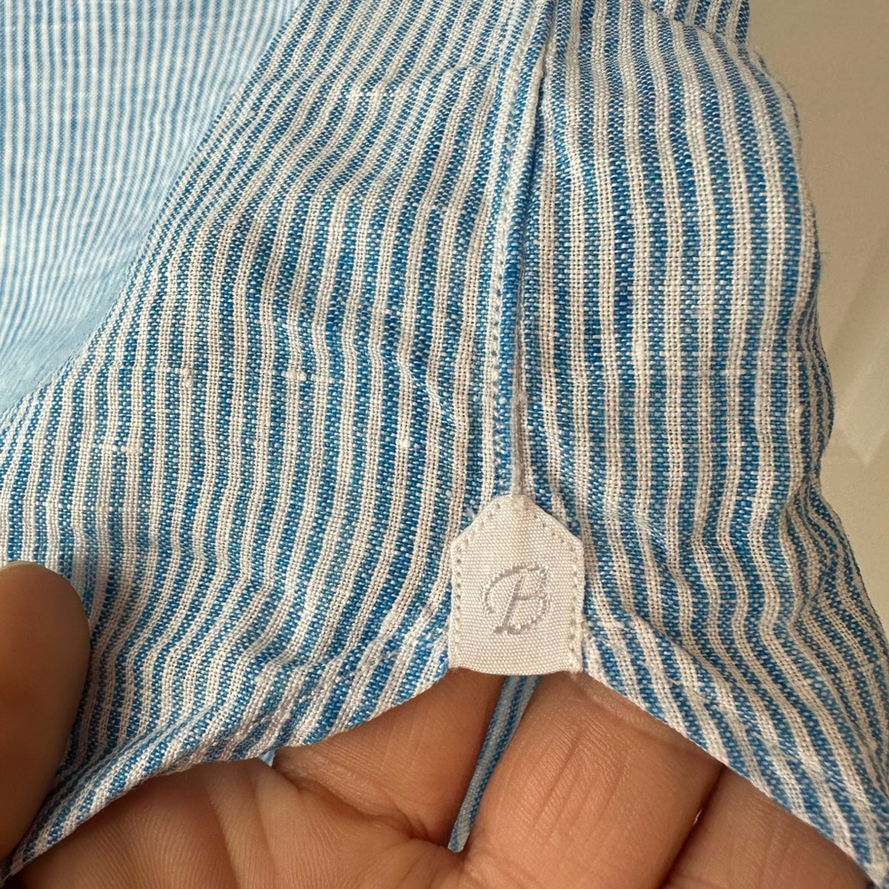 Borriello Napoli Men’s Linen Striped Button Down Short Sleeve Shirt Blue (XXL) - Picture 4 of 9